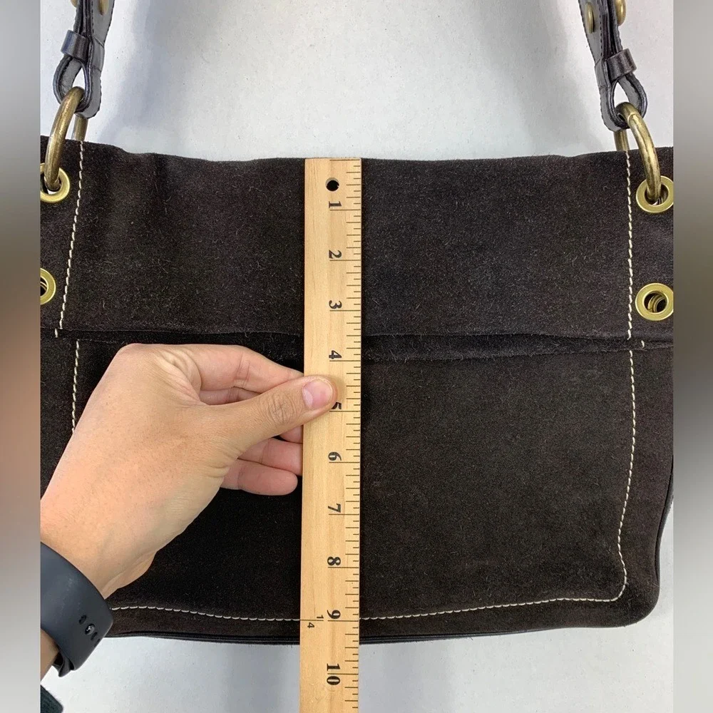 Bally Trensa Foldover Suede Shoulder Bag Womens OS Brown Italy Vintage Leather